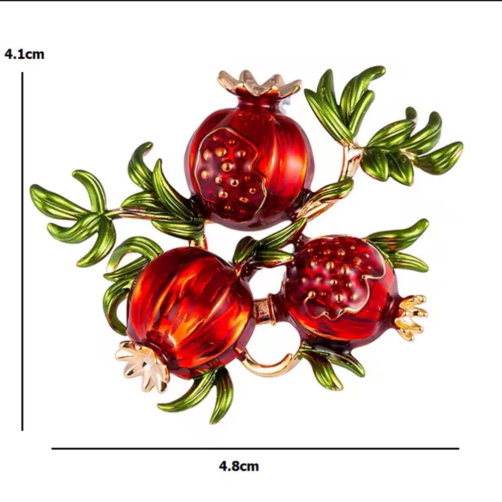 Red Enamel Pomegranate Brooch - Picture 4 of 7